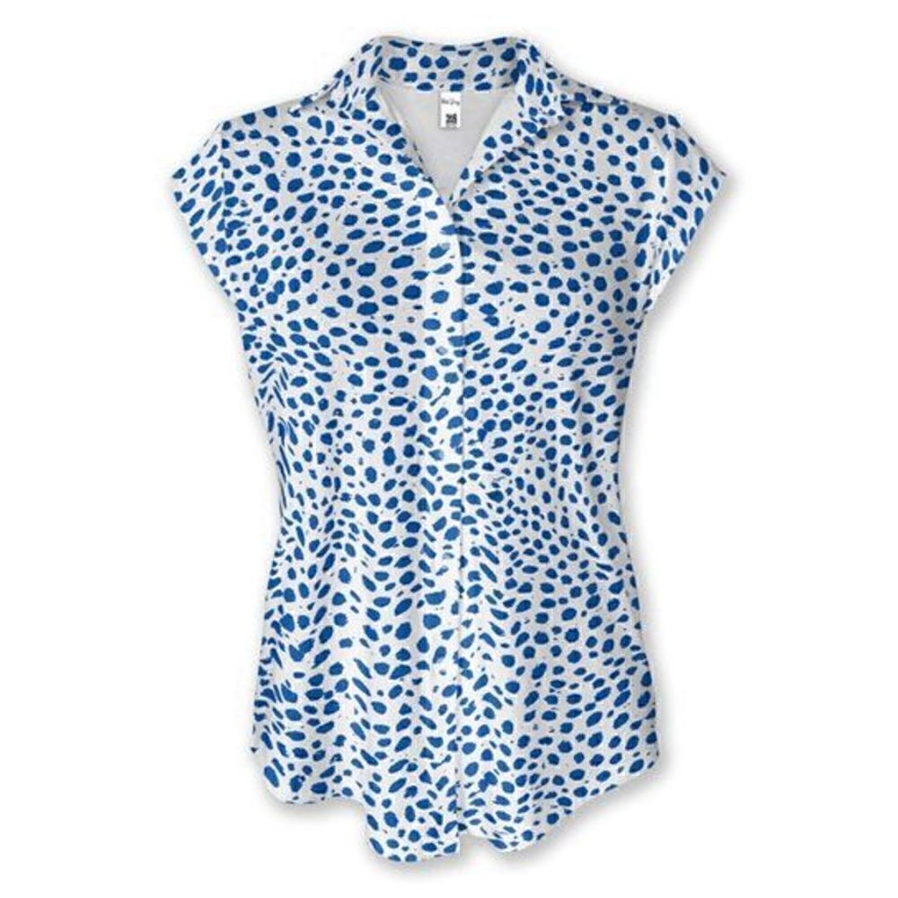 PixieLady White & Blue Abstract Cap-Sleeve Button-Up